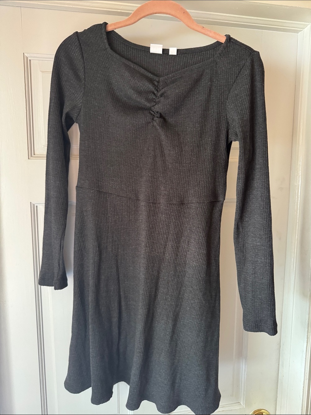 Gap Kids-Size 12Long Sleeve Ribbed Knit Dress - Gray